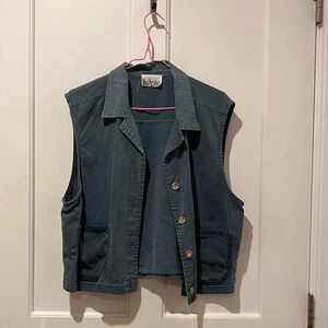 Vintage hippie button up grey blue vest shirt with front pockets